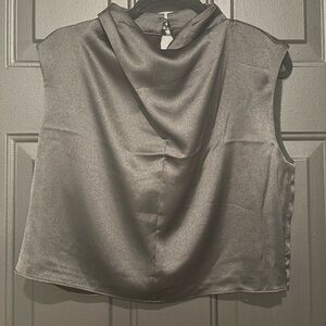 NWT Black Satin Cowl Neck Sleeveless Top L